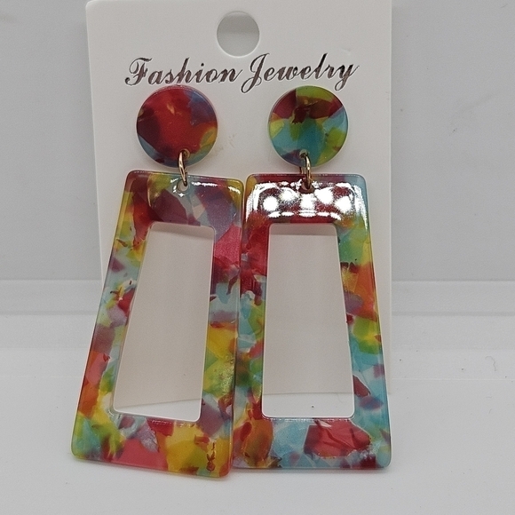 new on card funky multicolor acrylic dangle earrings - Picture 1 of 2